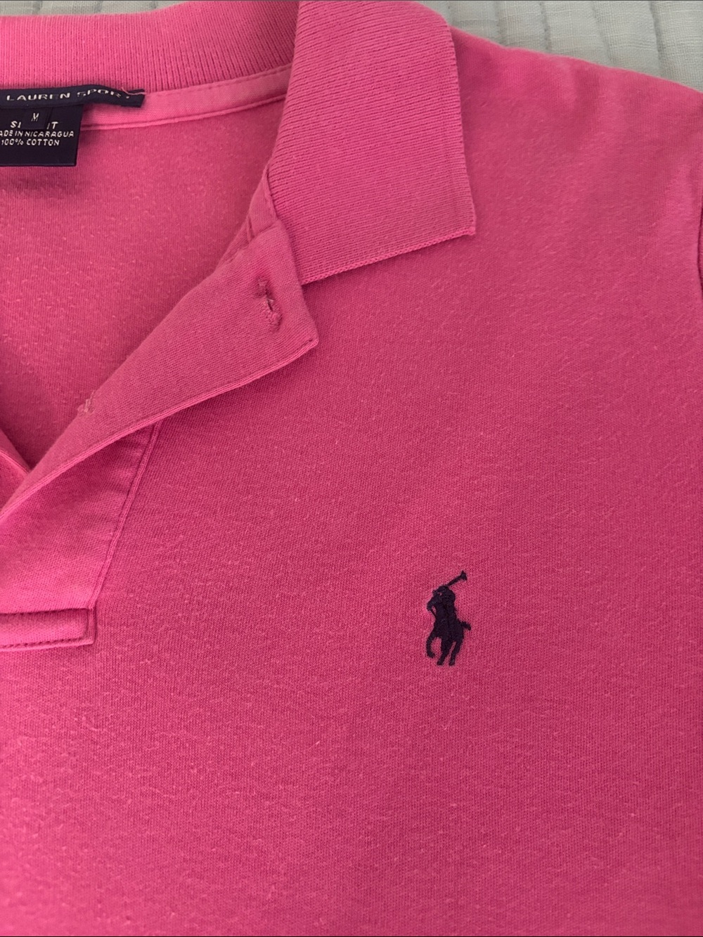 Ralph Lauren Women 100% Cotton Pink Polo with Navy Pony Medium - Picture 3 of 7